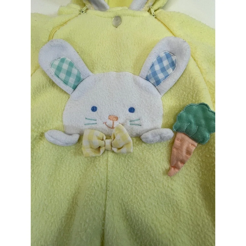 Vintage Quiltex Yellow‎ Fleece Bunny Bunting Snowsuit 6 Months Hooded Mittens